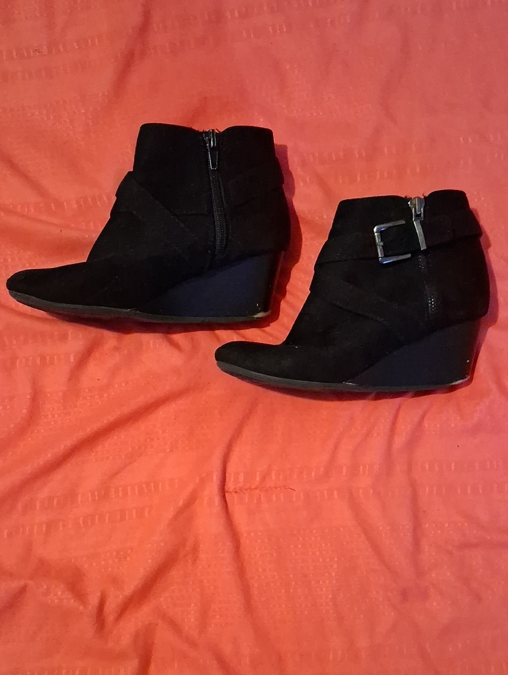 Kids Black Wedge Ankle Boots with Side Zip and Buckle
